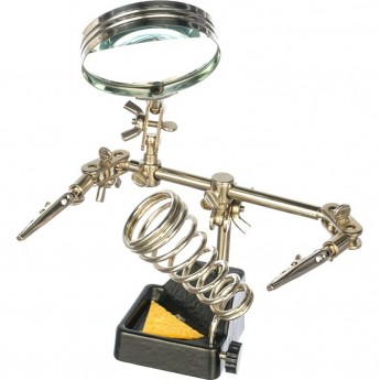 Держатель REXANT «ТРЕТЬЯ РУКА», 2 зажима, чугун, лупа 60 мм, подставка паяльника, ниша, губка Держатель REXANT «ТРЕТЬЯ РУКА», 2 зажима, чугун, лупа 60 мм, подставка паяльника, ниша, губка