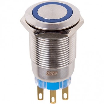 Кнопка антивандальная REXANT 19 12В фикс подсветка синяя Кнопка антивандальная REXANT 19 12В фикс подсветка синяя