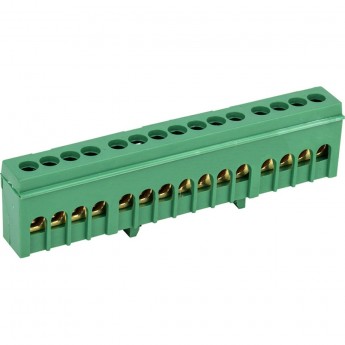Шина REXANT PE «земля» в корпусном зеленом изоляторе на DIN-рейку 6x9 мм 15 групп Шина REXANT PE «земля» в корпусном зеленом изоляторе на DIN-рейку 6x9 мм 15 групп